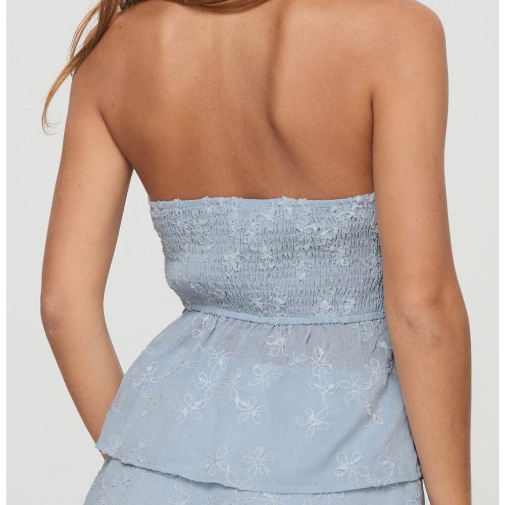 Princess Polly Rosenberg Strapless Top Blue Floral Embroidered NWT US 10 - Picture 2 of 9